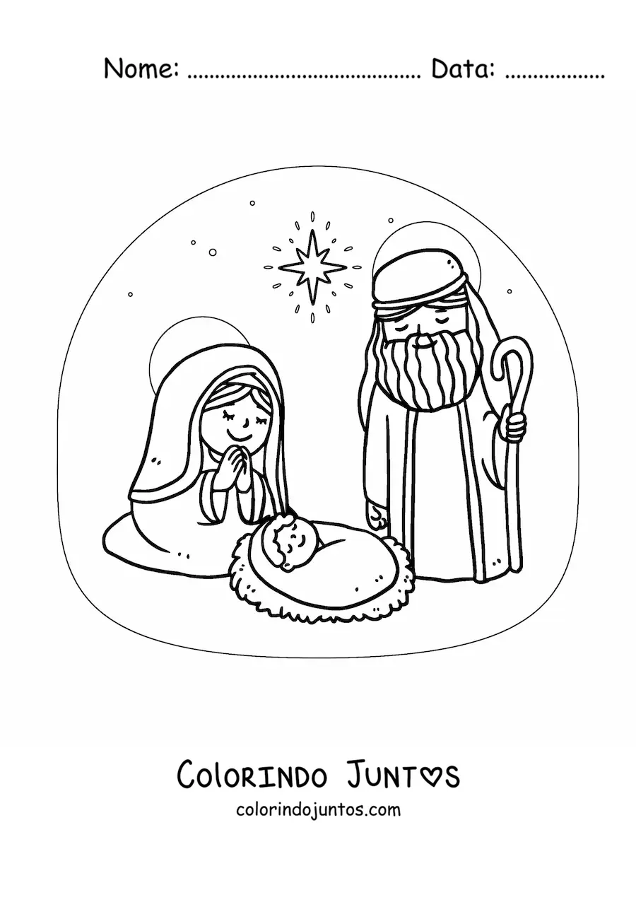 Desenho para colorir do nascimento do menino Jesus
