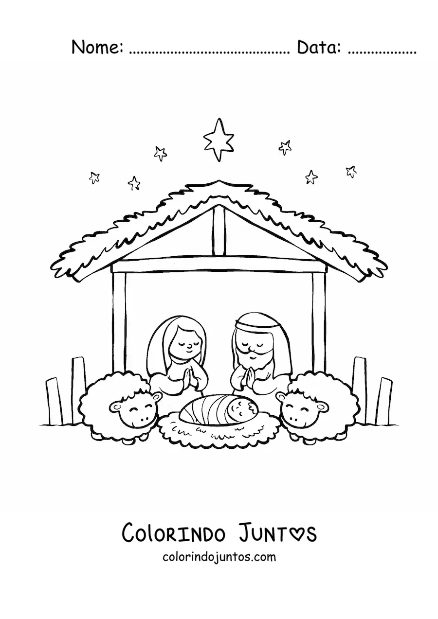 Desenho para colorir de presépio de Natal
