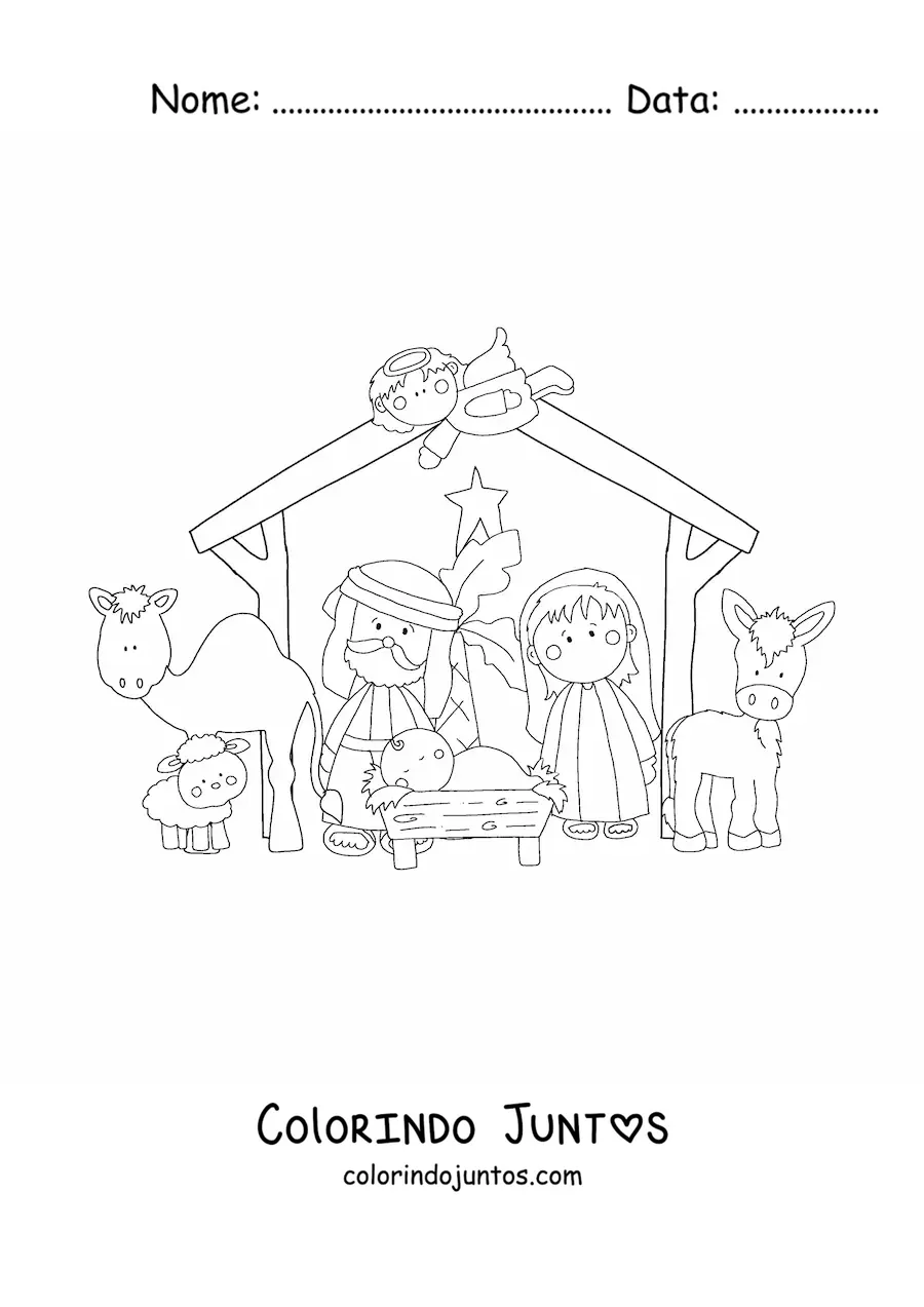 Desenho para colorir do nascimento do menino Jesus na manjedoura