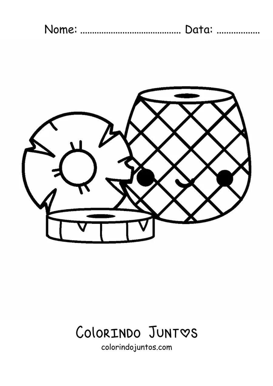 Desenho para colorir de um abacaxi kawaii fatiado