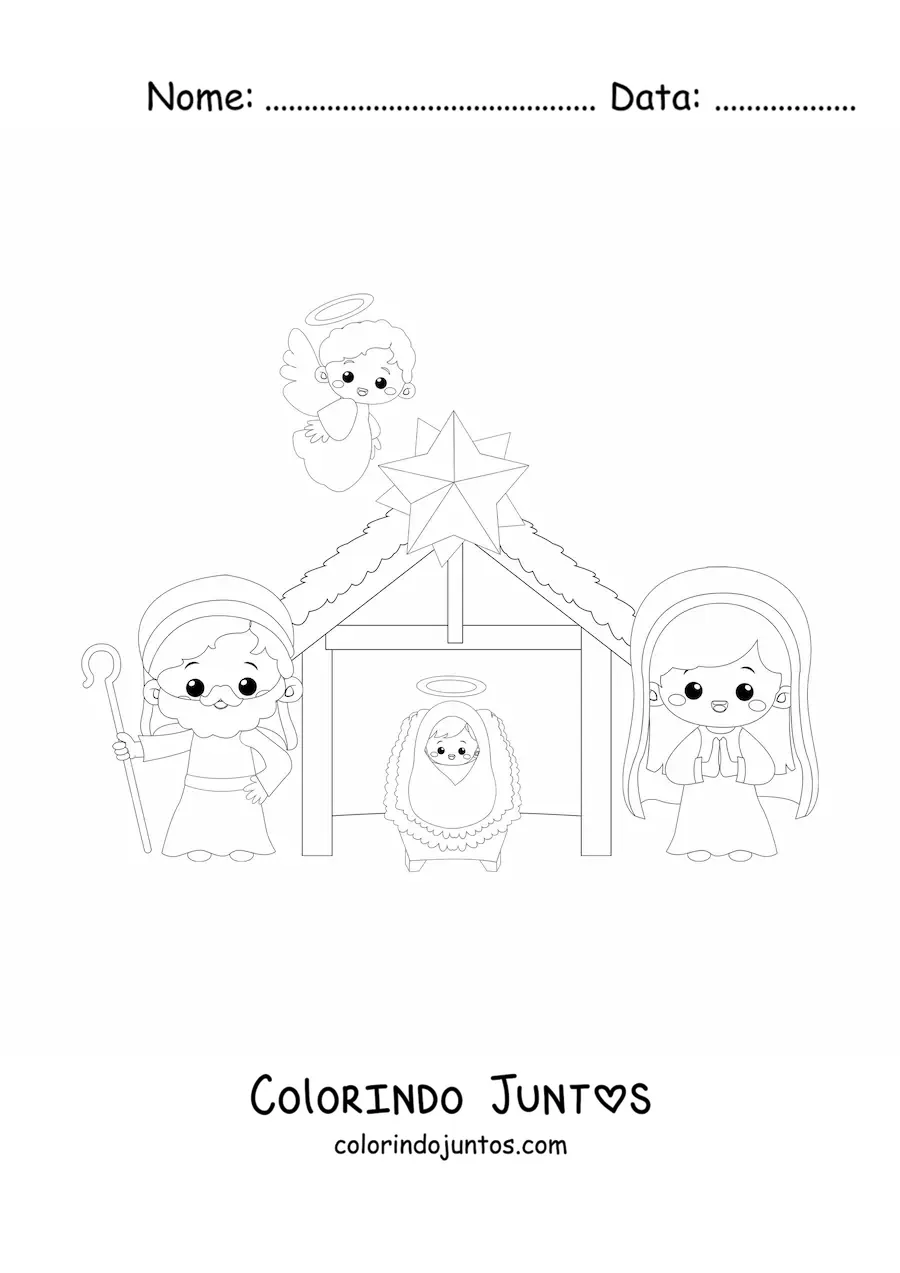 Desenho para colorir de presépio de Natal kawaii