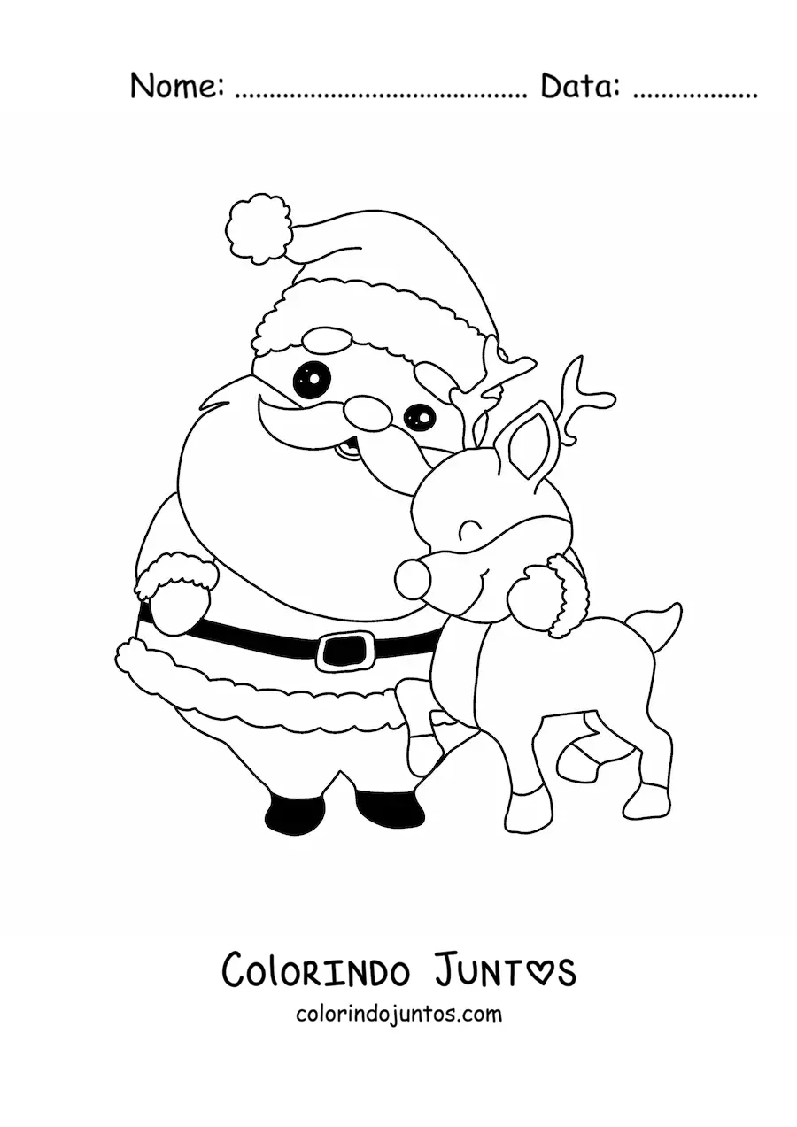 Desenho para colorir de Papai Noel com a rena Rudolph