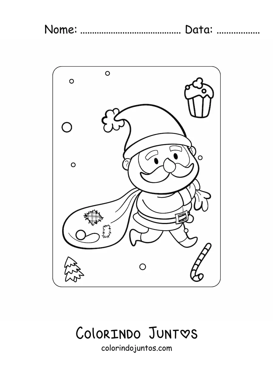 Desenho para colorir de São Nicolau kawaii com presentes