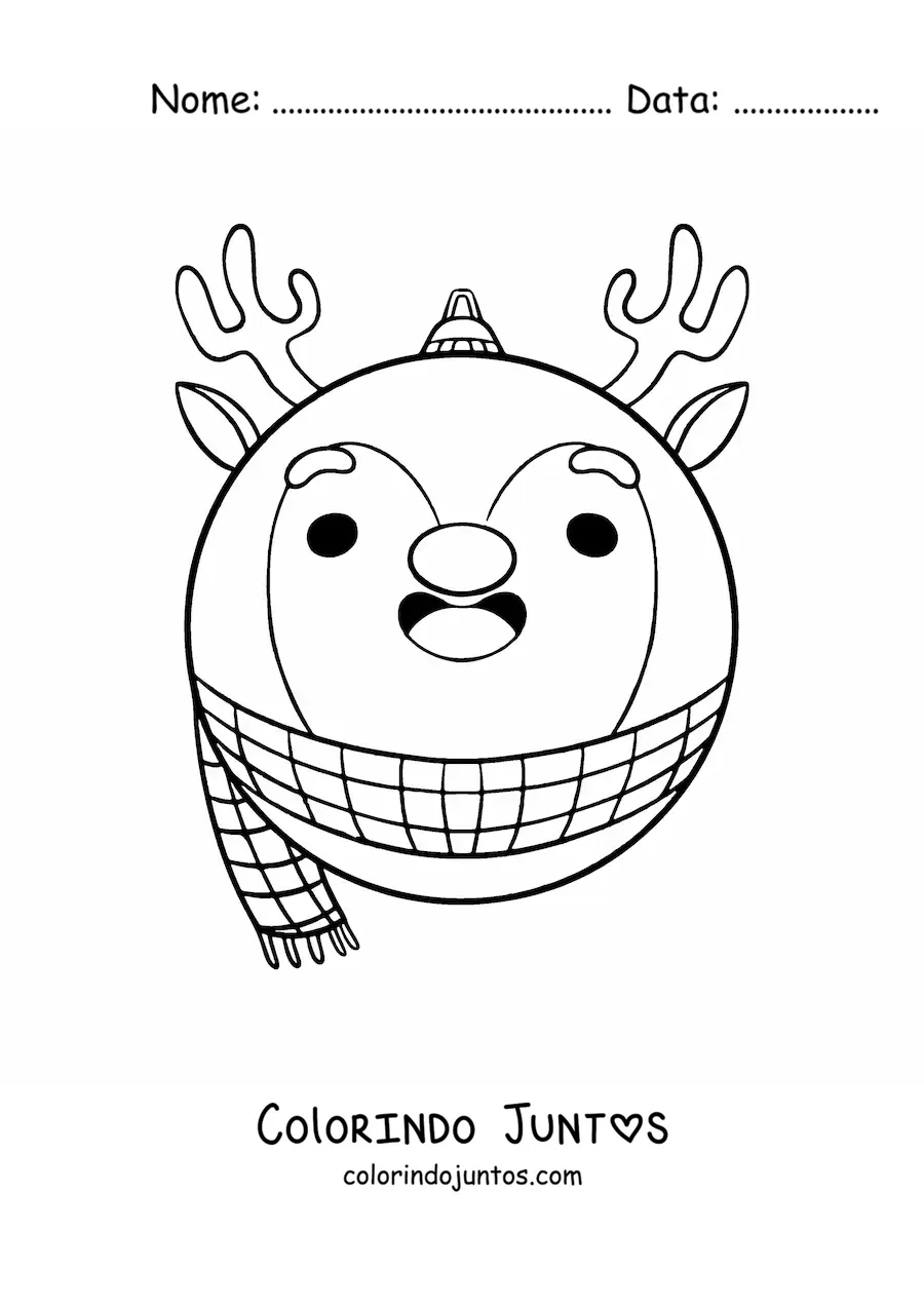 Desenho para colorir de bola de Natal kawaii de rena