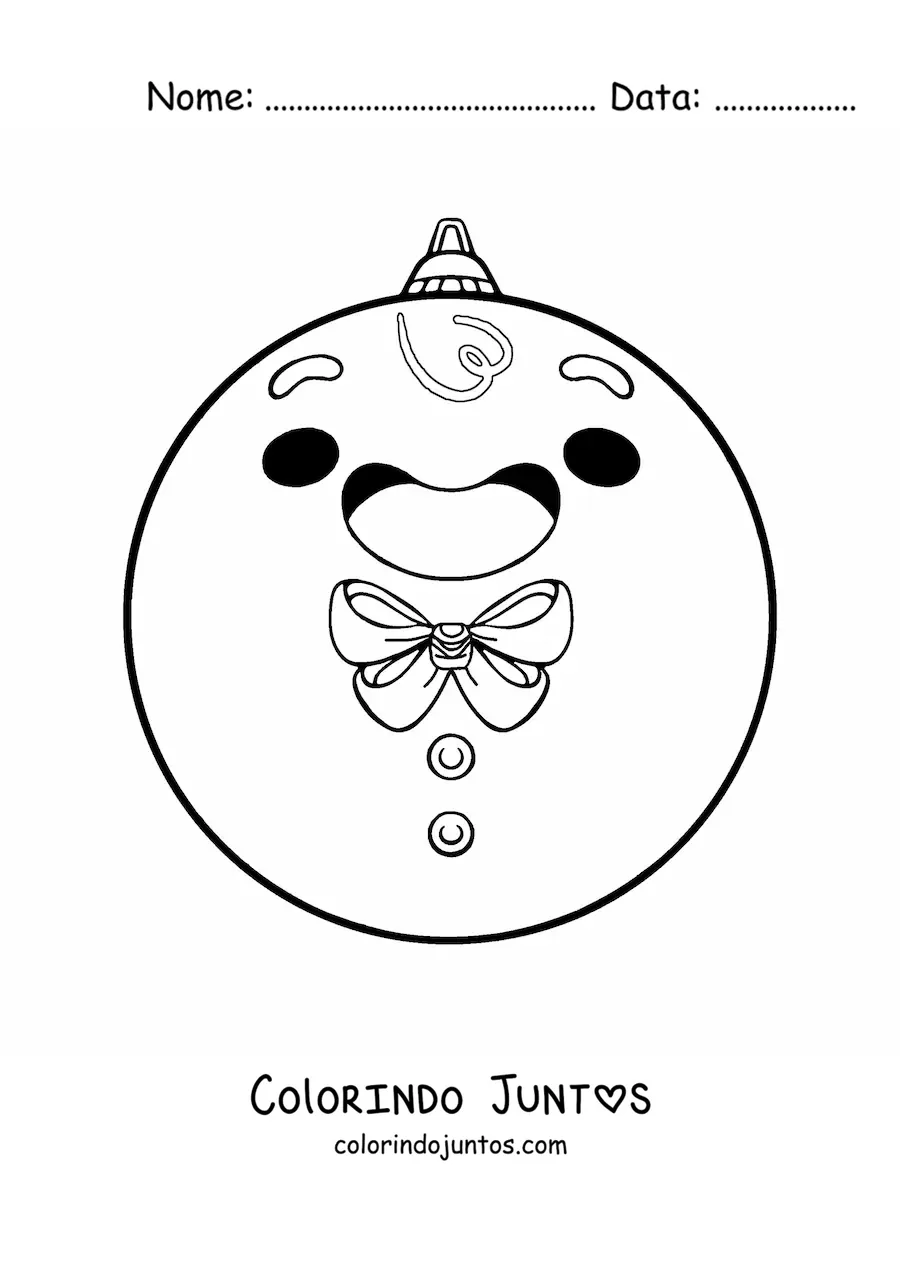 Desenho para colorir de bola de Natal kawaii de homem de gengibre