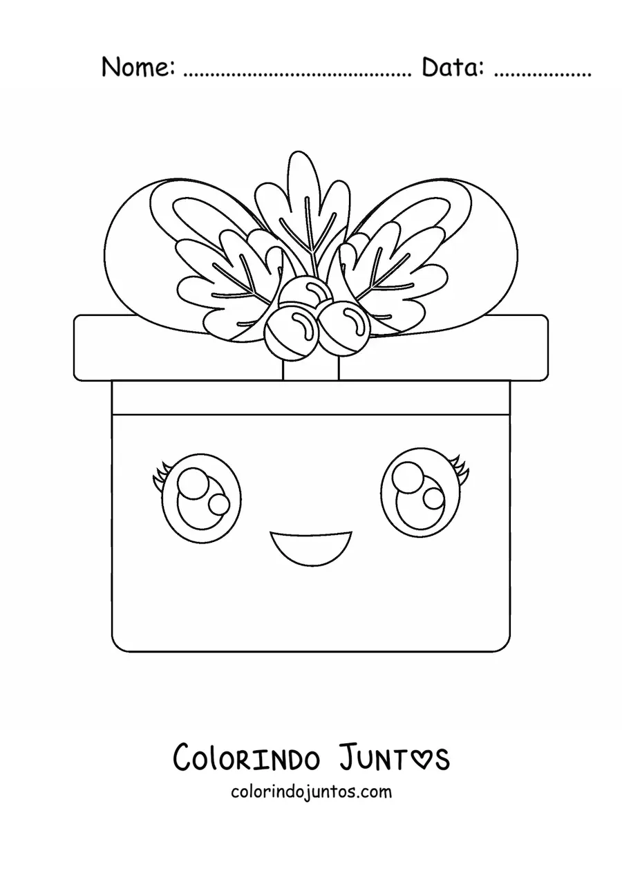 Desenho para colorir de presente de Natal kawaii