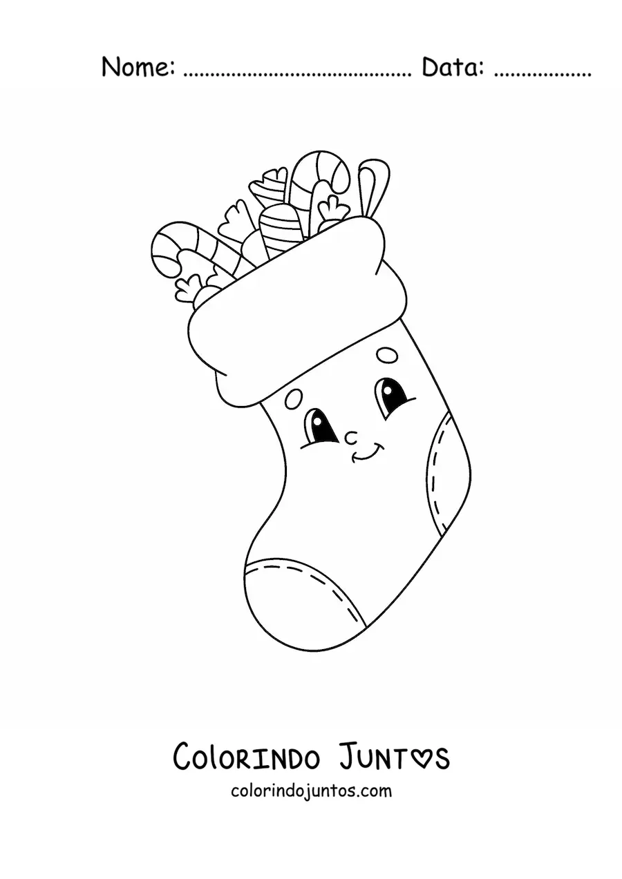 Desenho para colorir de bota natalina animada com presentes
