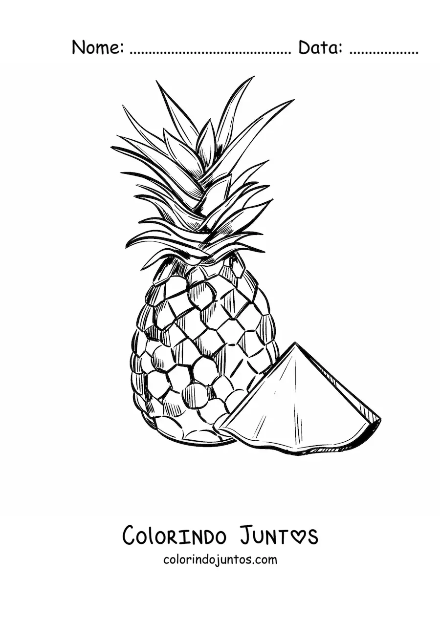 Desenho para colorir de um abacaxi e uma fatia