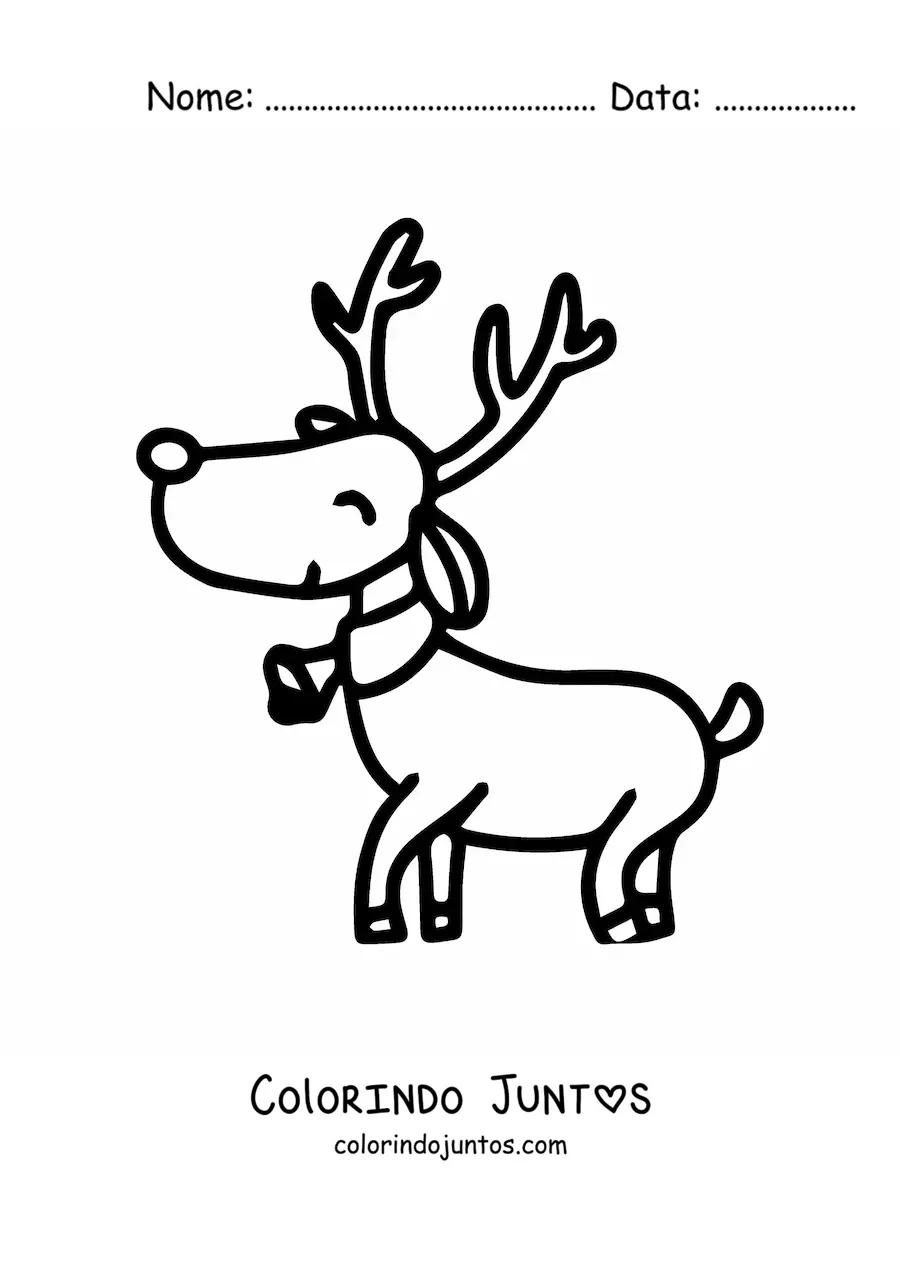 Desenho para colorir de rena de Natal com sino