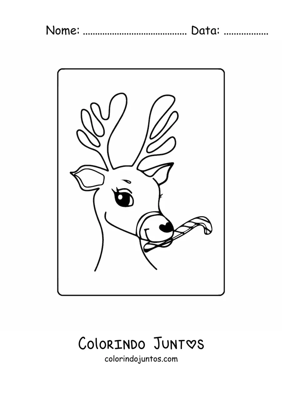 Desenho para colorir de cervo de Natal com bengala doce