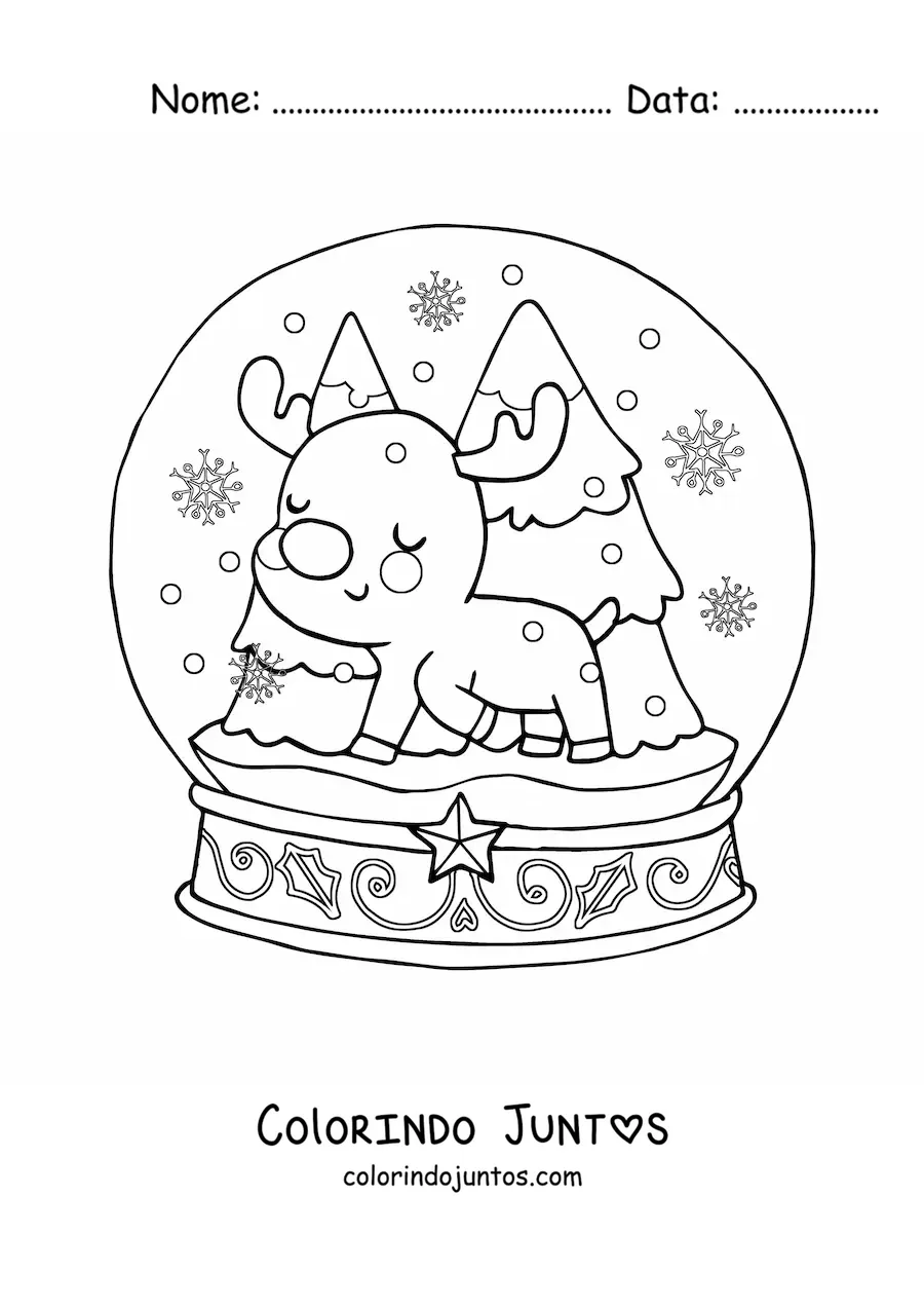 Desenho para colorir de globo de neve kawaii com rena