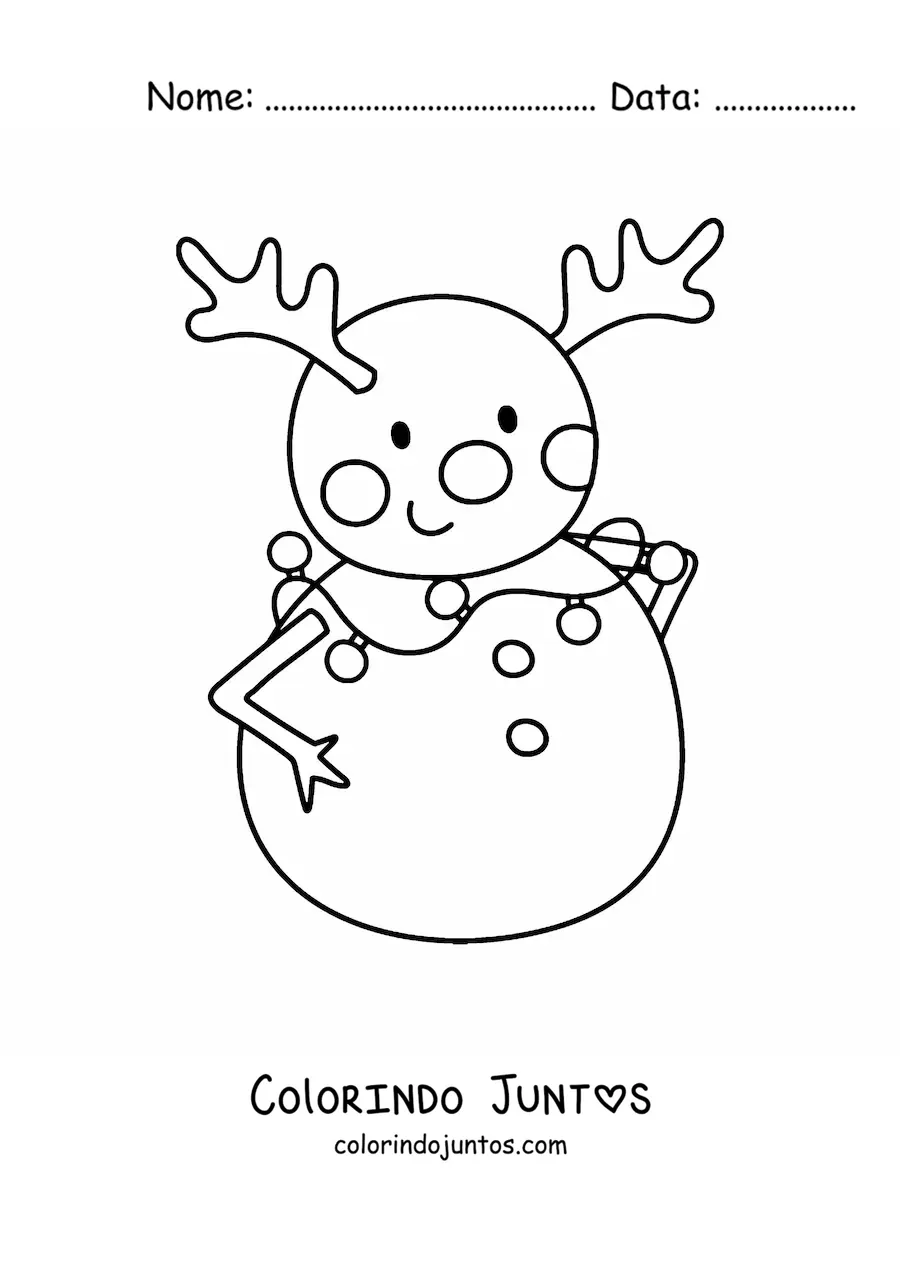 Desenho para colorir de boneco de neve rena kawaii