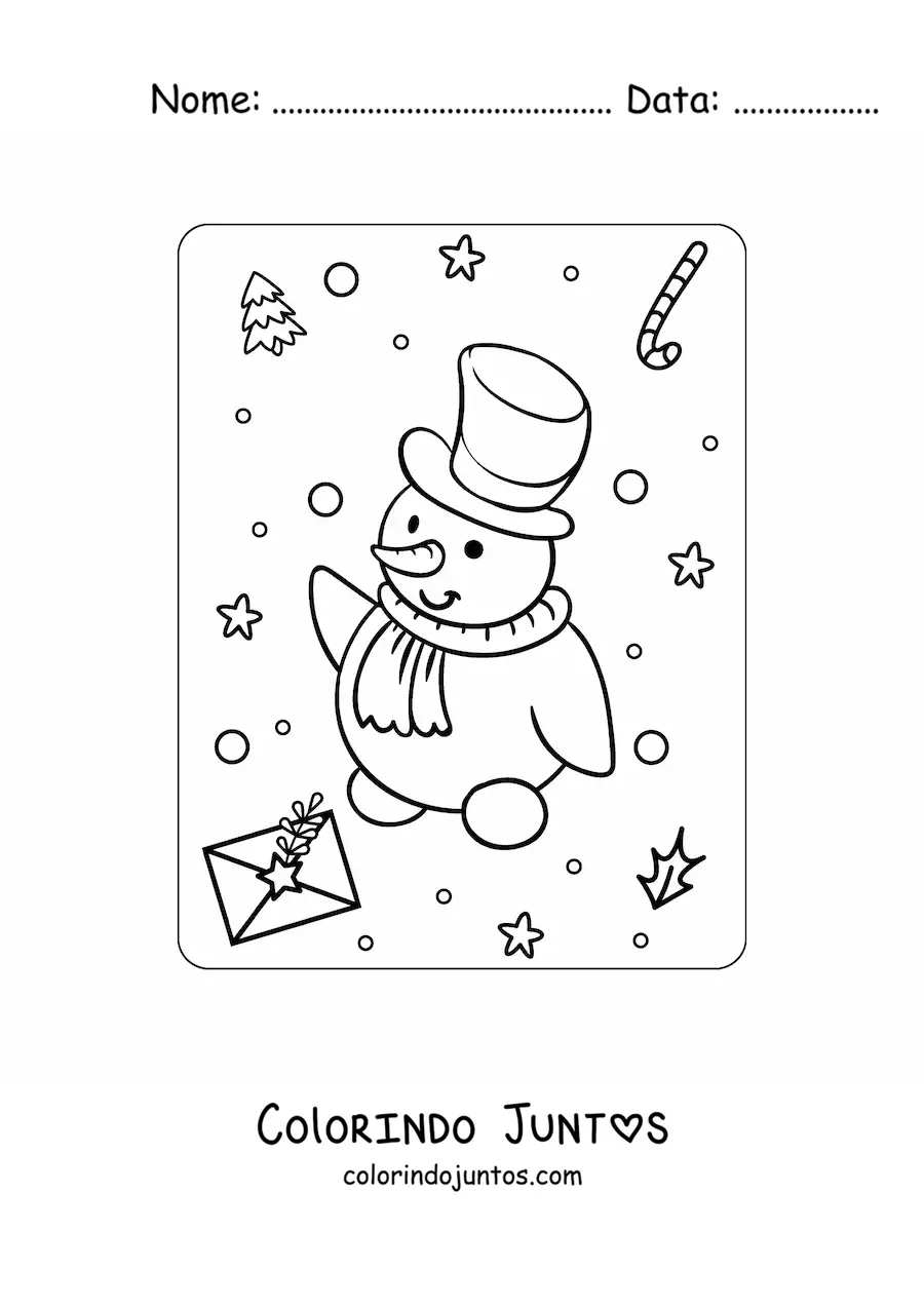 Desenho para colorir de boneco de neve de Natal kawaii