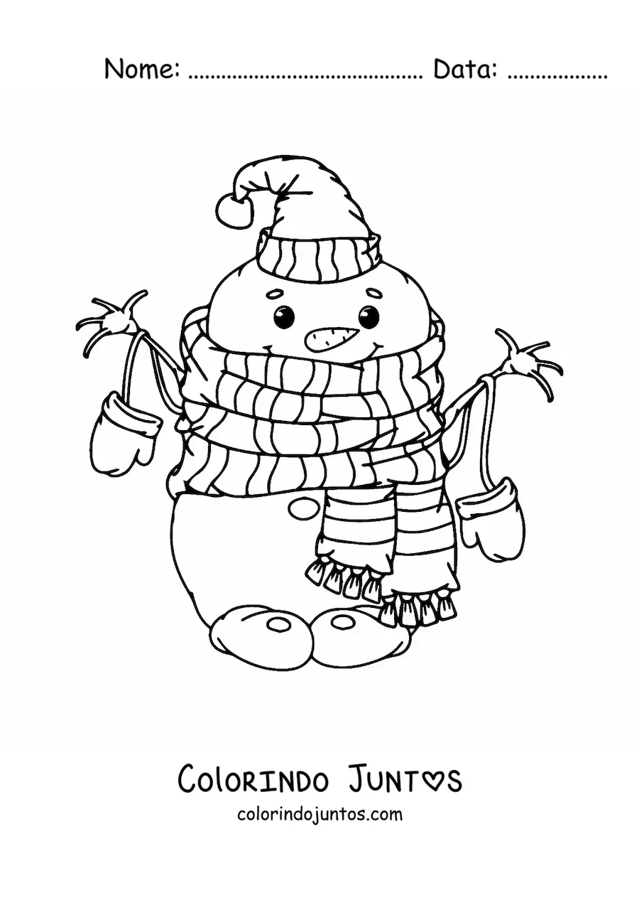 Desenho para colorir de boneco de neve engraçado com cachecol