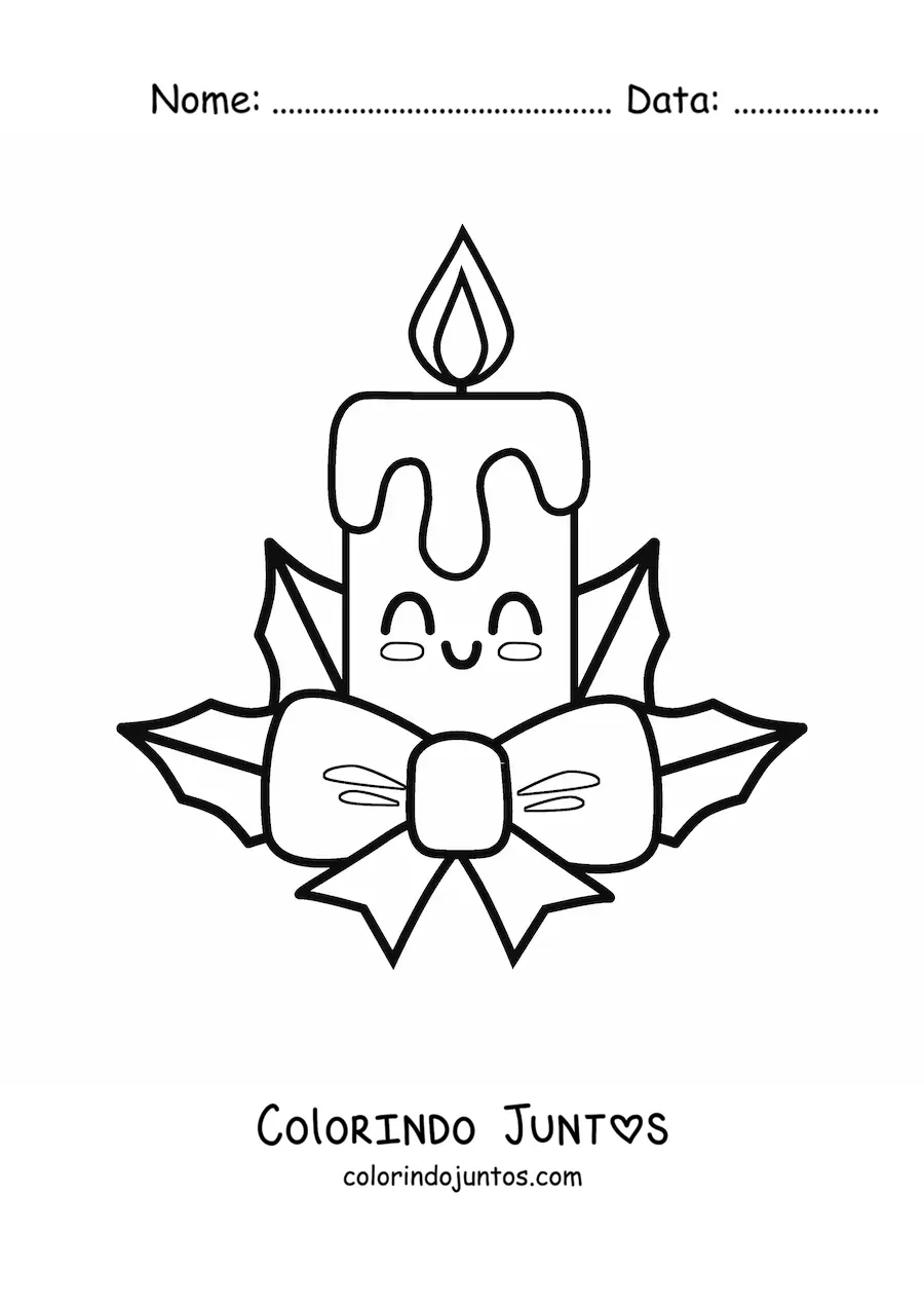 Desenho para colorir de vela de Natal kawaii