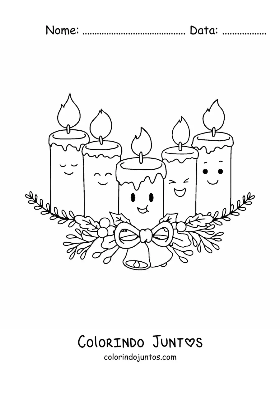 Desenho para colorir de velas do Advento kawaii animadas