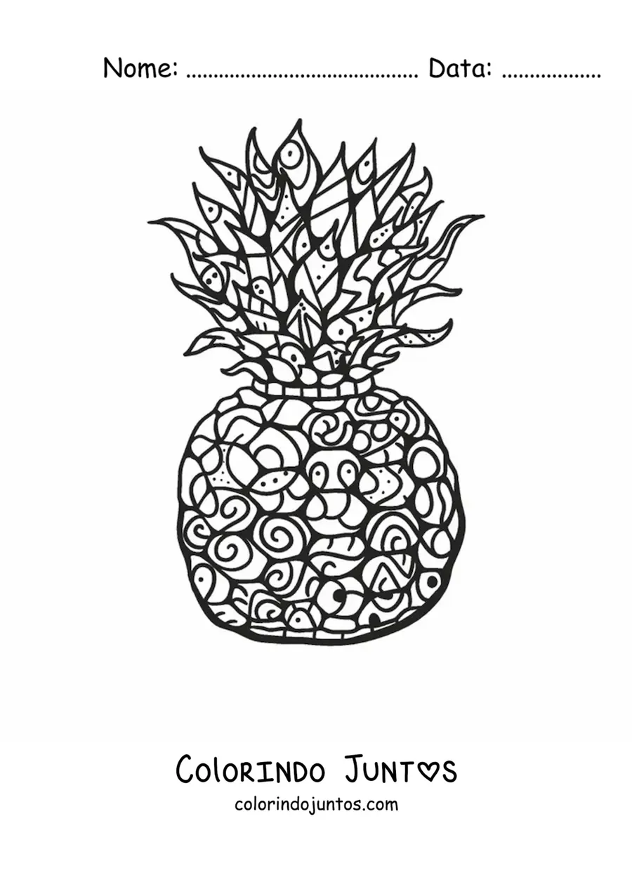 Desenho para colorir de um abacaxi com figuras geométricas