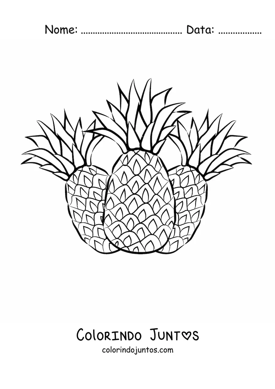 Desenho para colorir de três abacaxis
