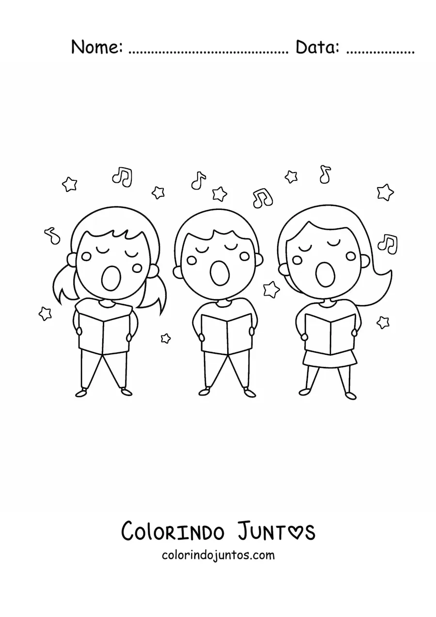 Desenho para colorir de crianças cantando canções de Natal
