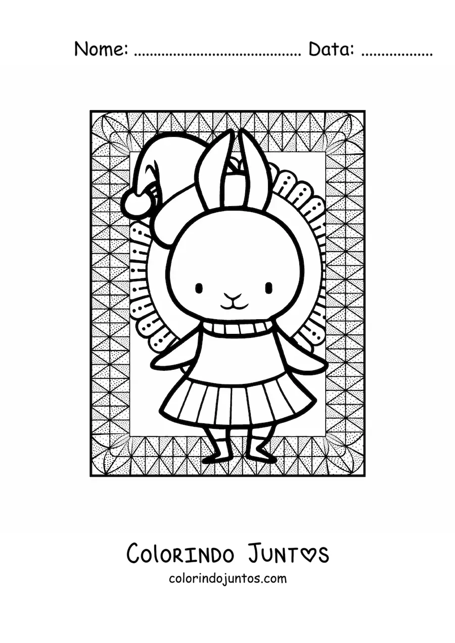 Desenho para colorir de coelhinha de Natal kawaii