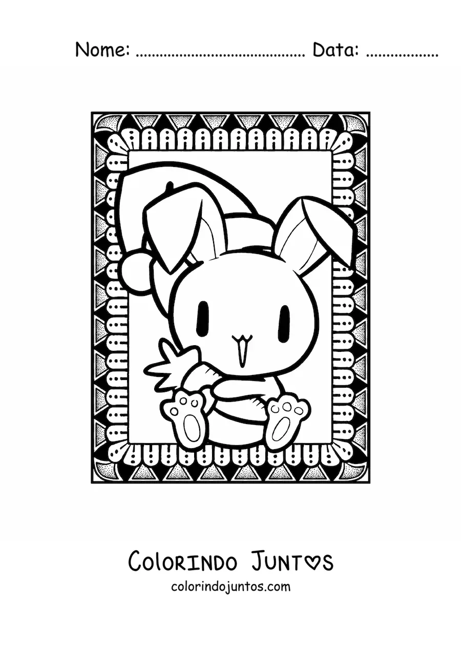 Desenho para colorir de coelhinho de Natal kawaii