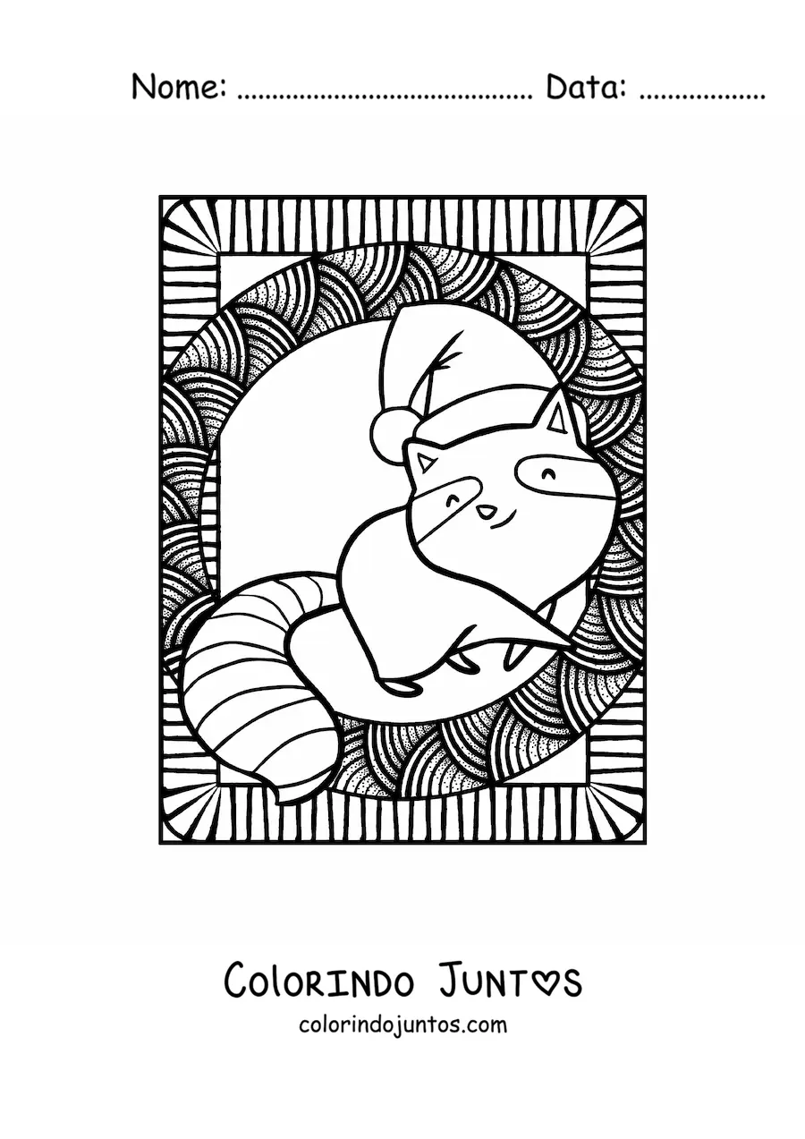Desenho para colorir de guaxinim de Natal kawaii