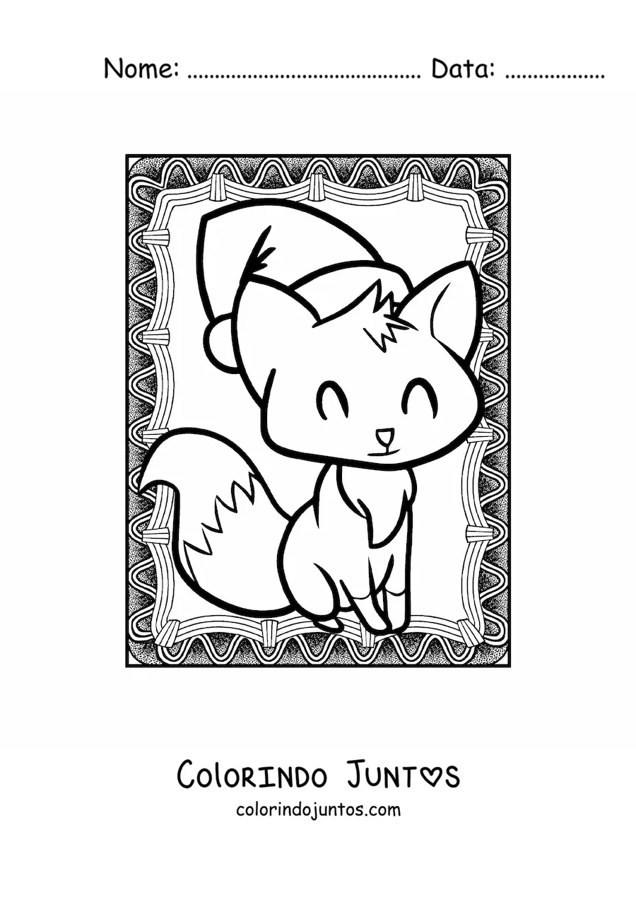 Desenho para colorir de raposa de Natal kawaii
