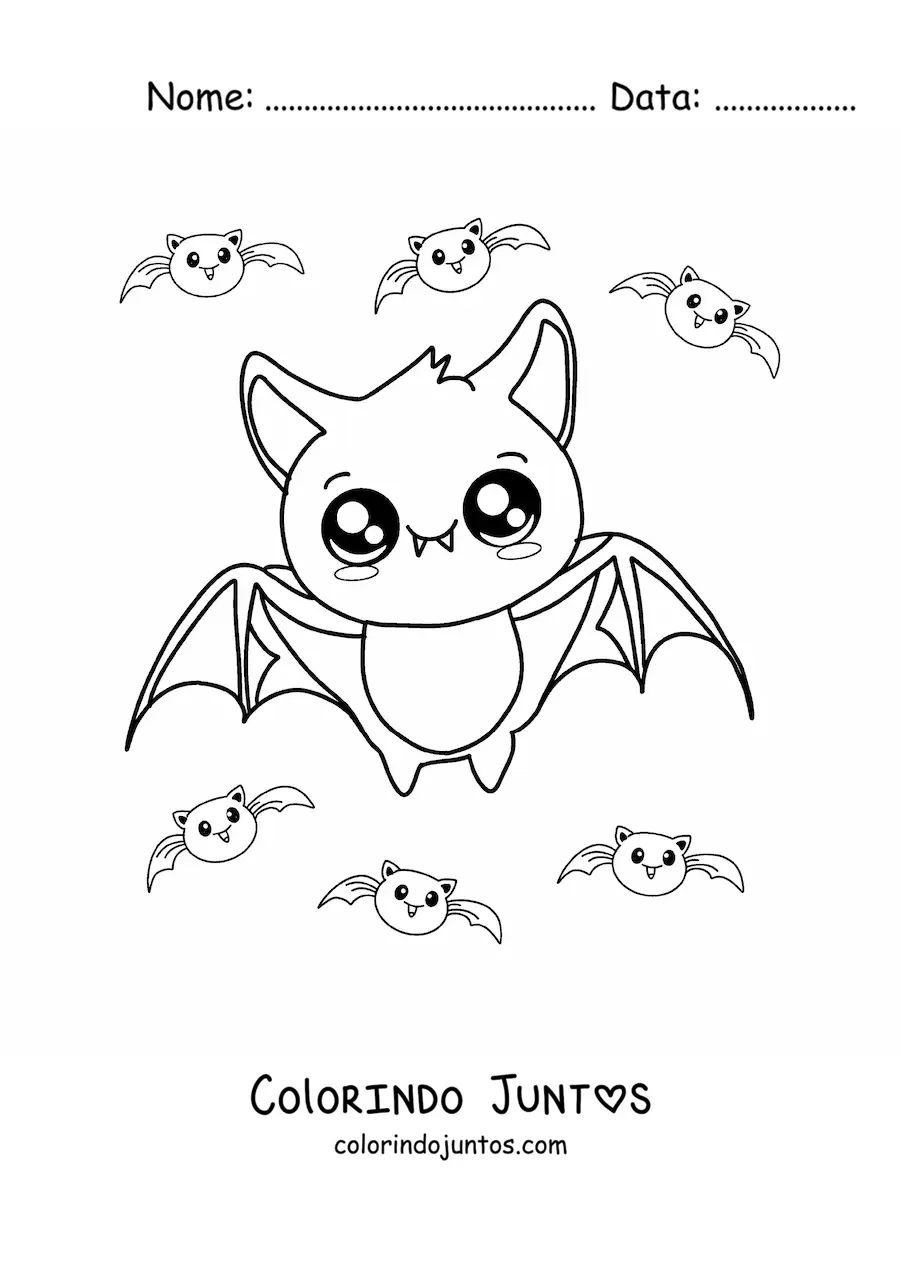 Desenho para colorir de morcego kawaii animado voando