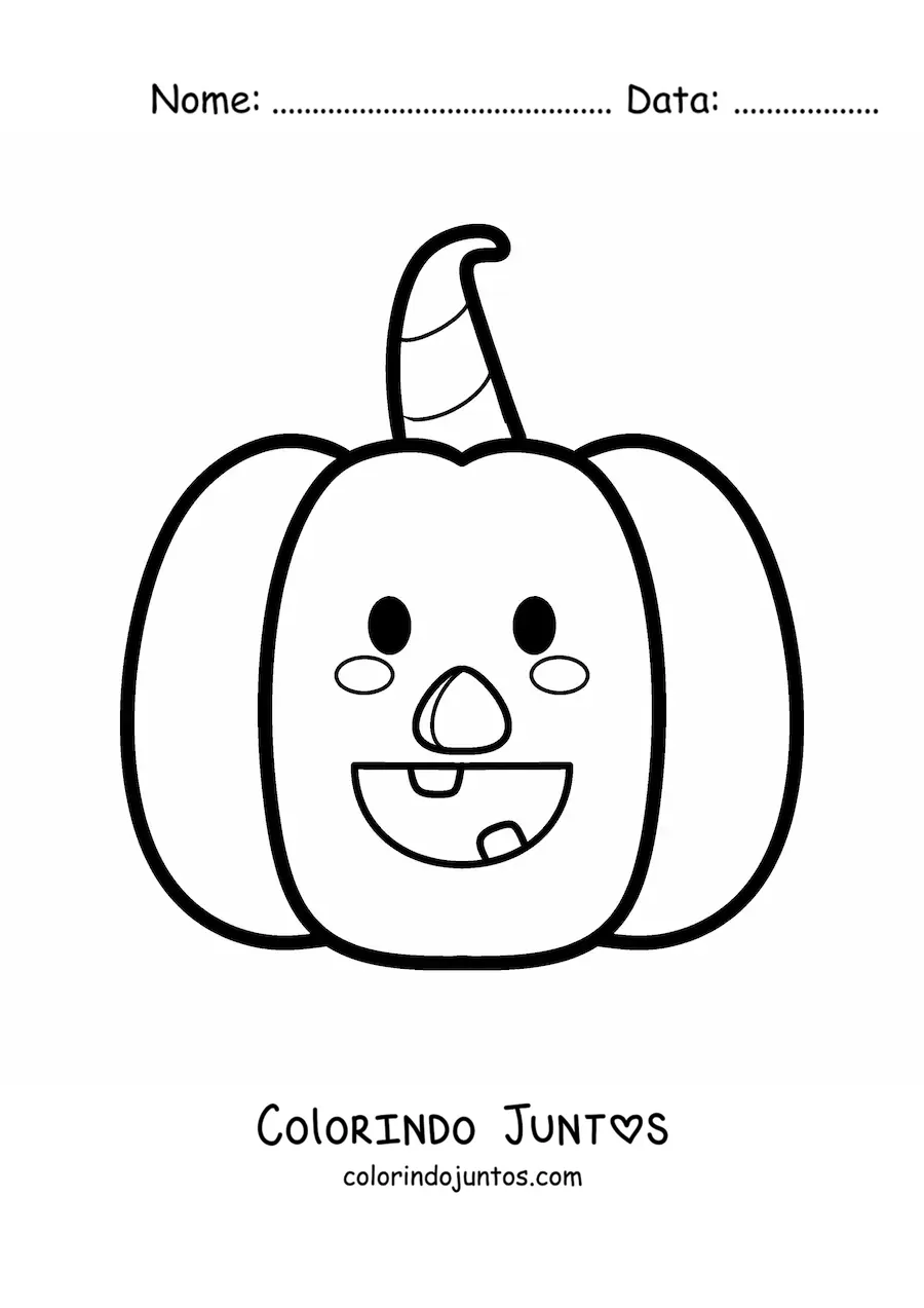Desenho para colorir de abóbora kawaii animada de Halloween fácil