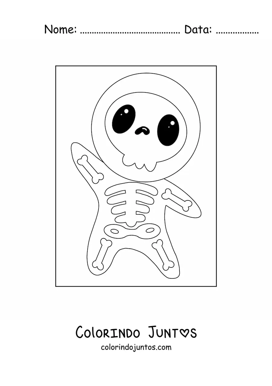 Desenho para colorir de menino fantasiado de esqueleto kawaii