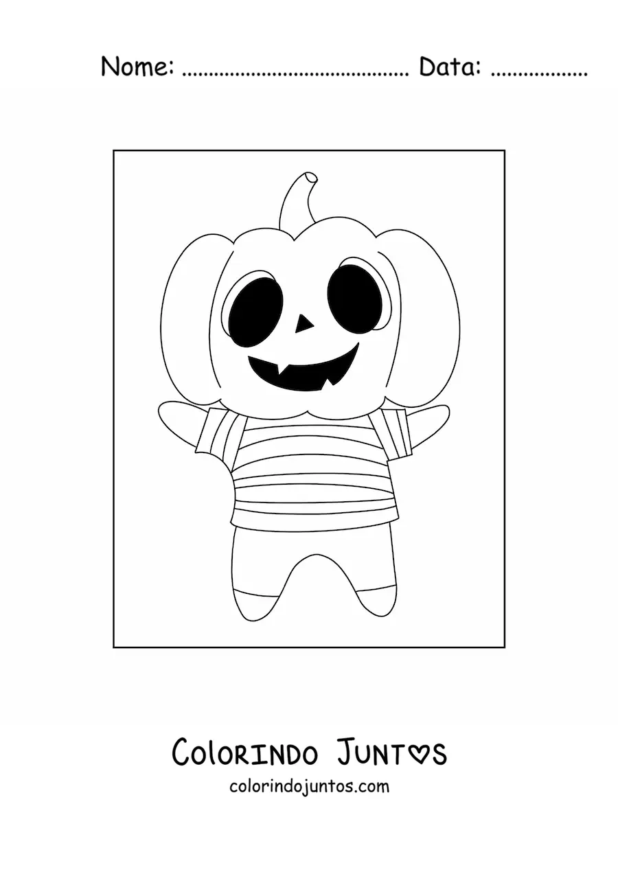 Desenho para colorir de menino fantasiado de abóbora kawaii