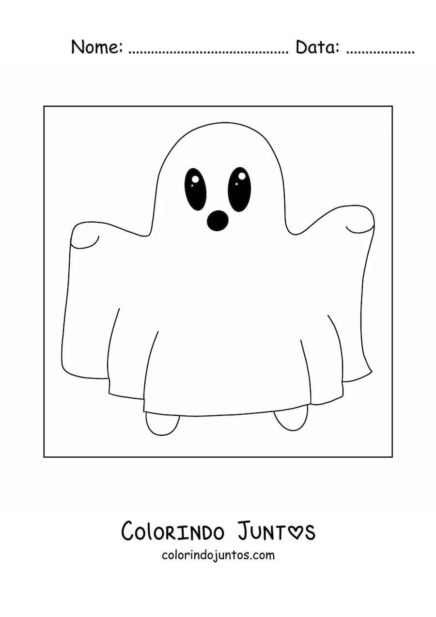 Desenho para colorir de menino fantasiado de fantasma kawaii