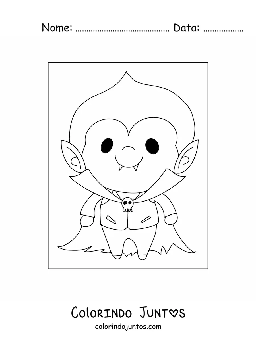 Desenho para colorir de menino fantasiado de vampiro kawaii