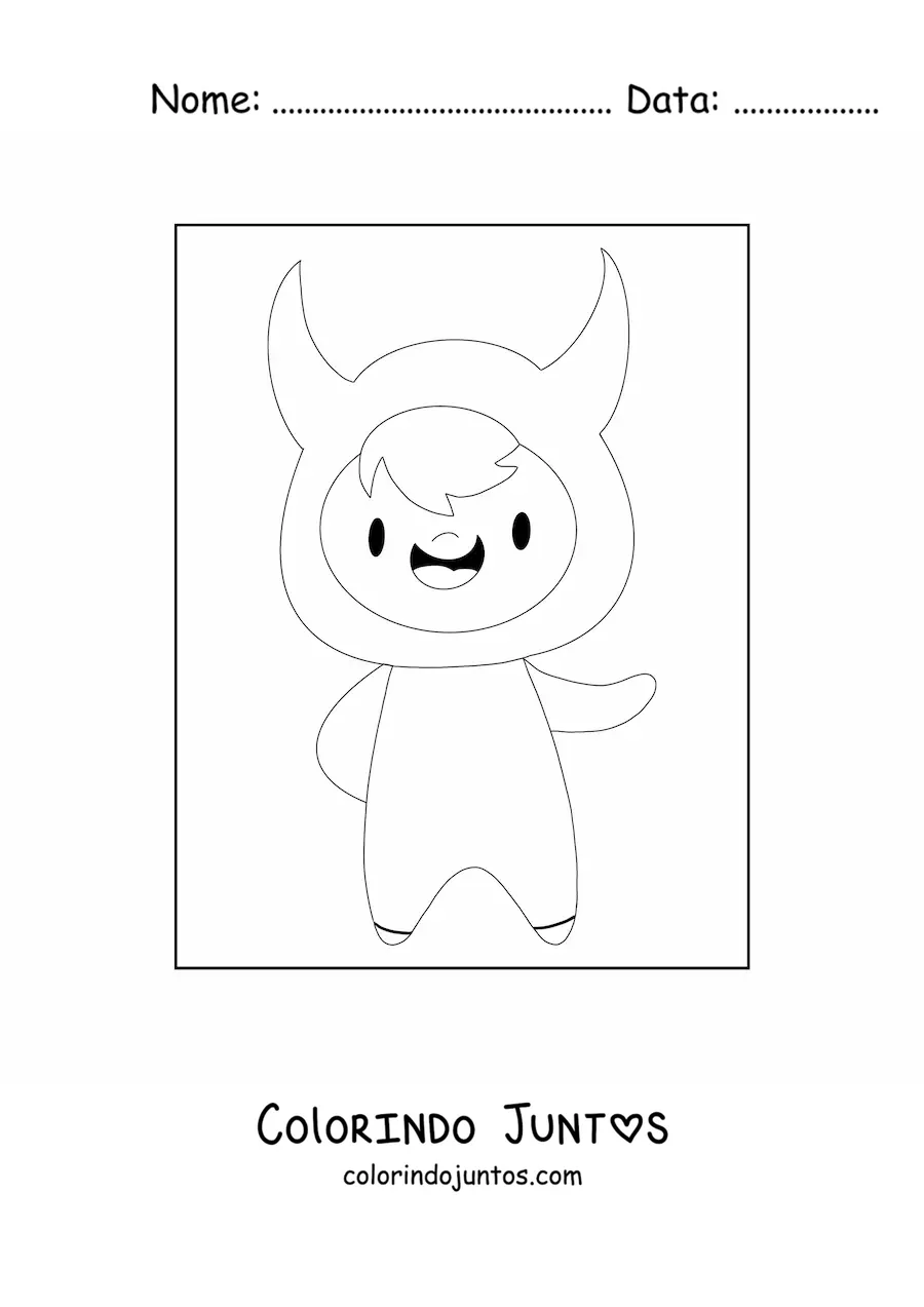 Desenho para colorir de menino fantasiado de diabo kawaii