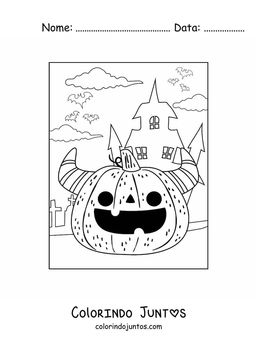 Desenho para colorir de abóbora de Halloween assustadora kawaii
