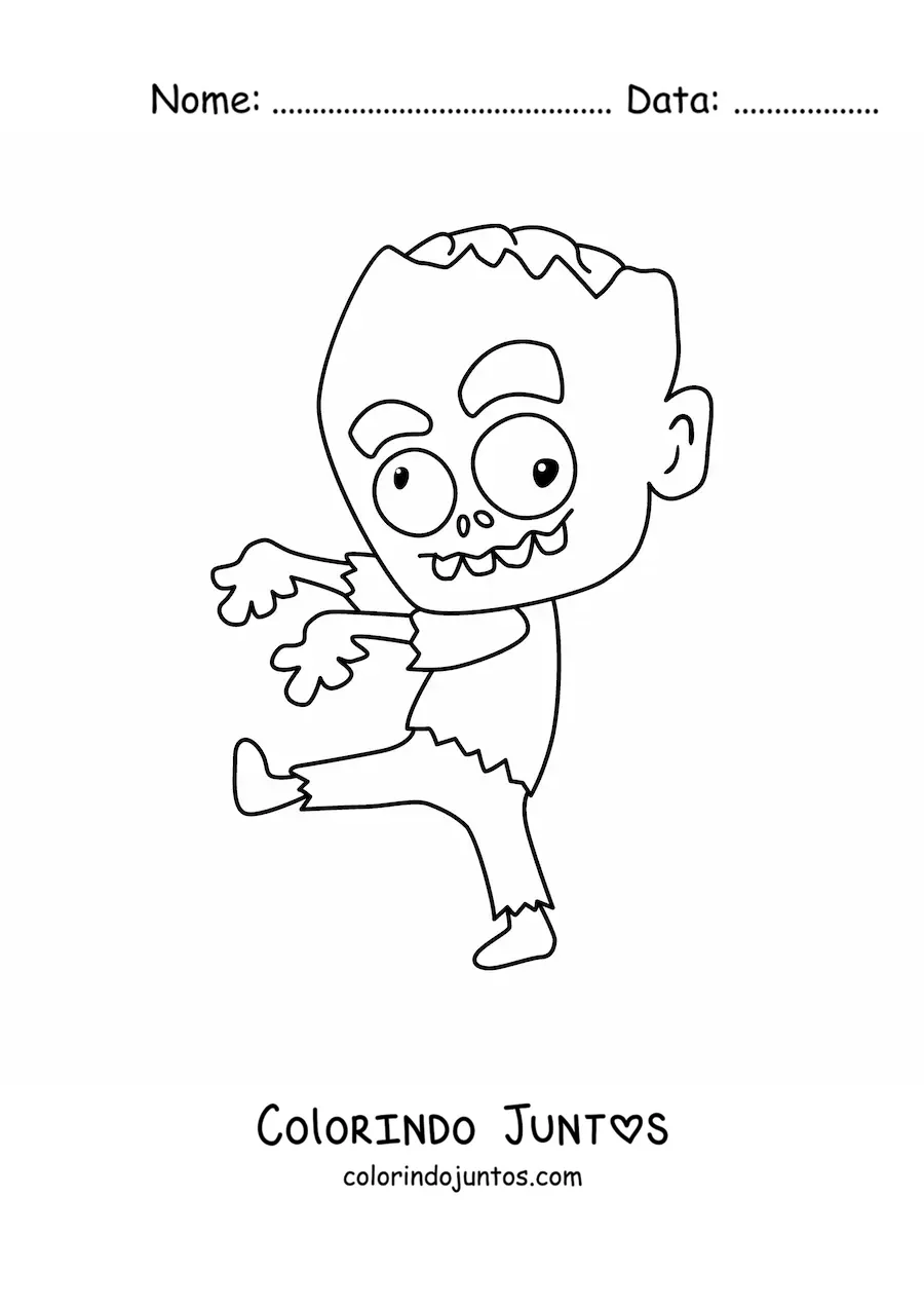 Desenho para colorir de zumbi animado caminhando
