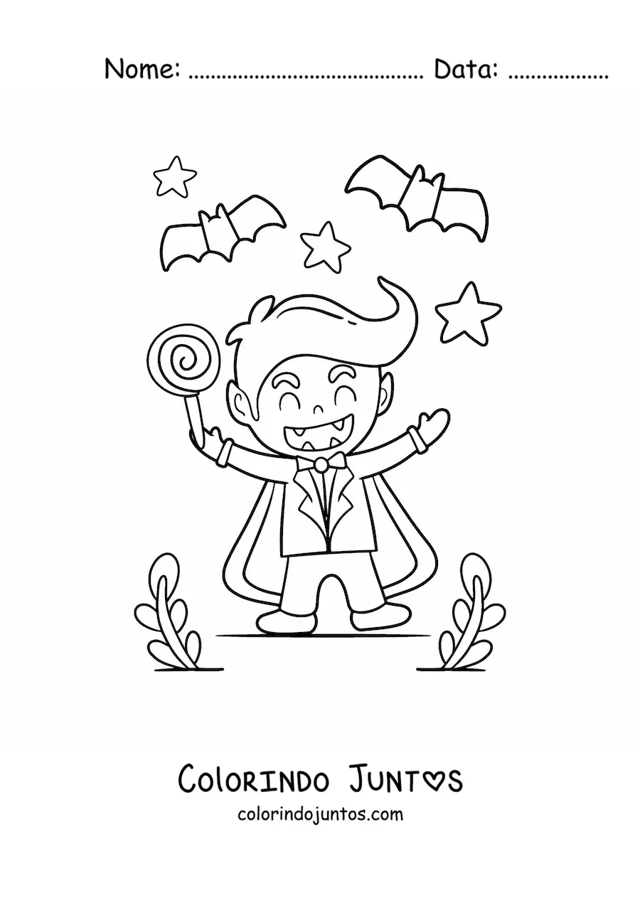 Desenho para colorir de vampiro kawaii no Halloween