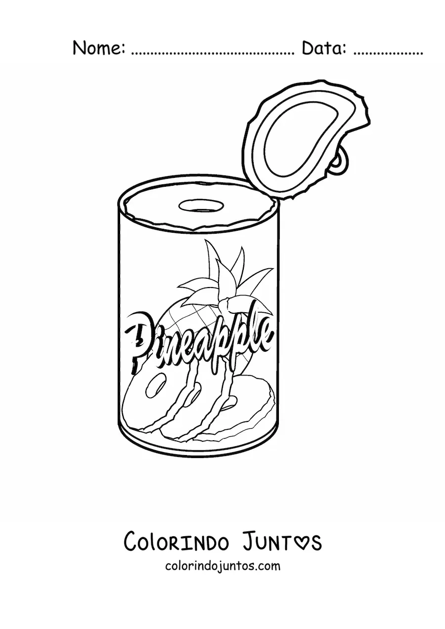 Desenho para colorir de uma lata de abacaxi aberta