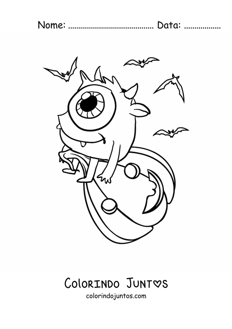 Desenho para colorir de monstro kawaii de Halloween de um olho com abóbora