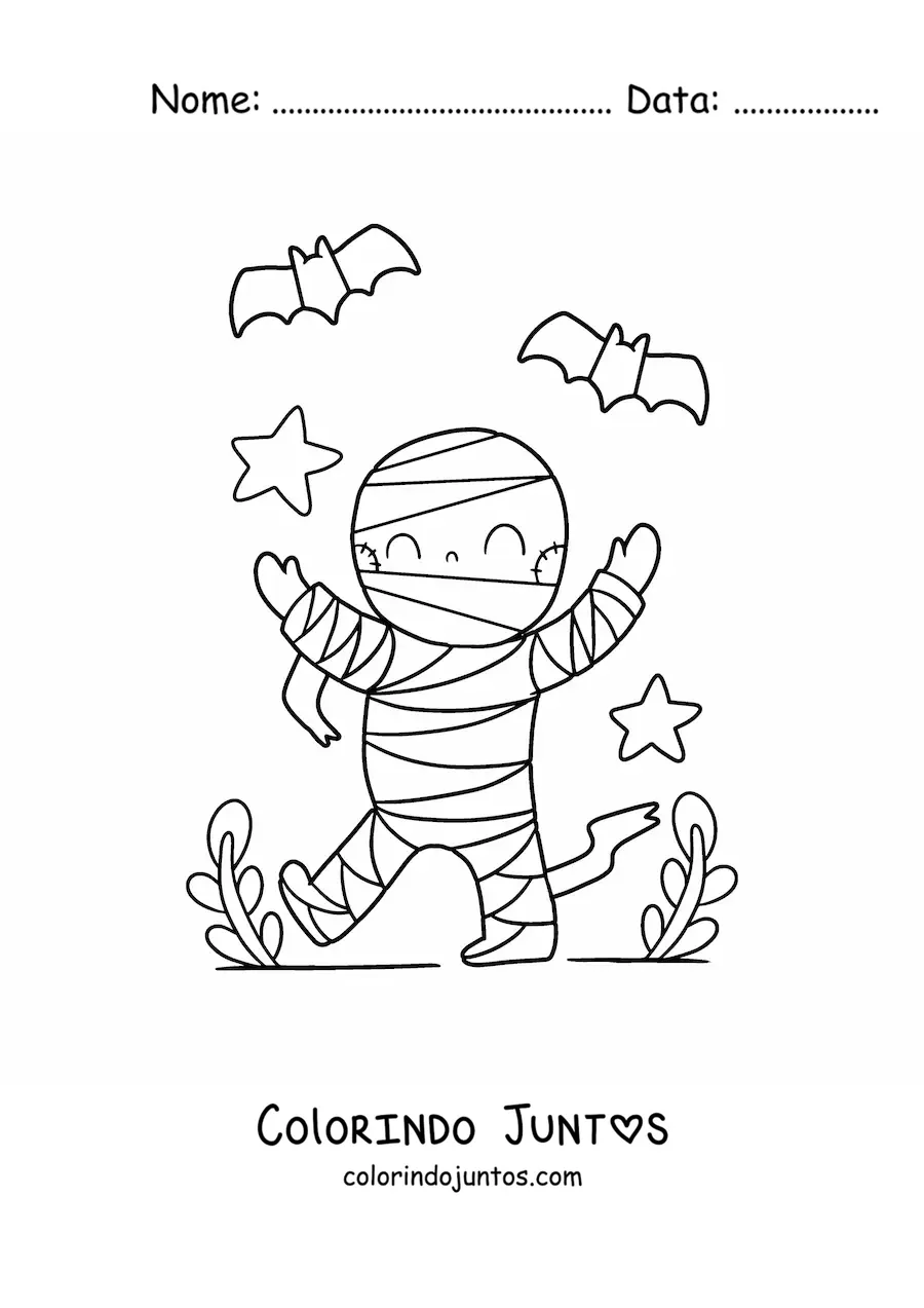 Desenho para colorir de múmia kawaii de Halloween