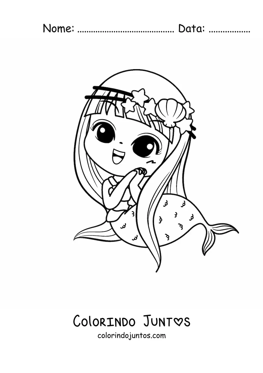 Desenho para colorir de sereia kawaii chibi