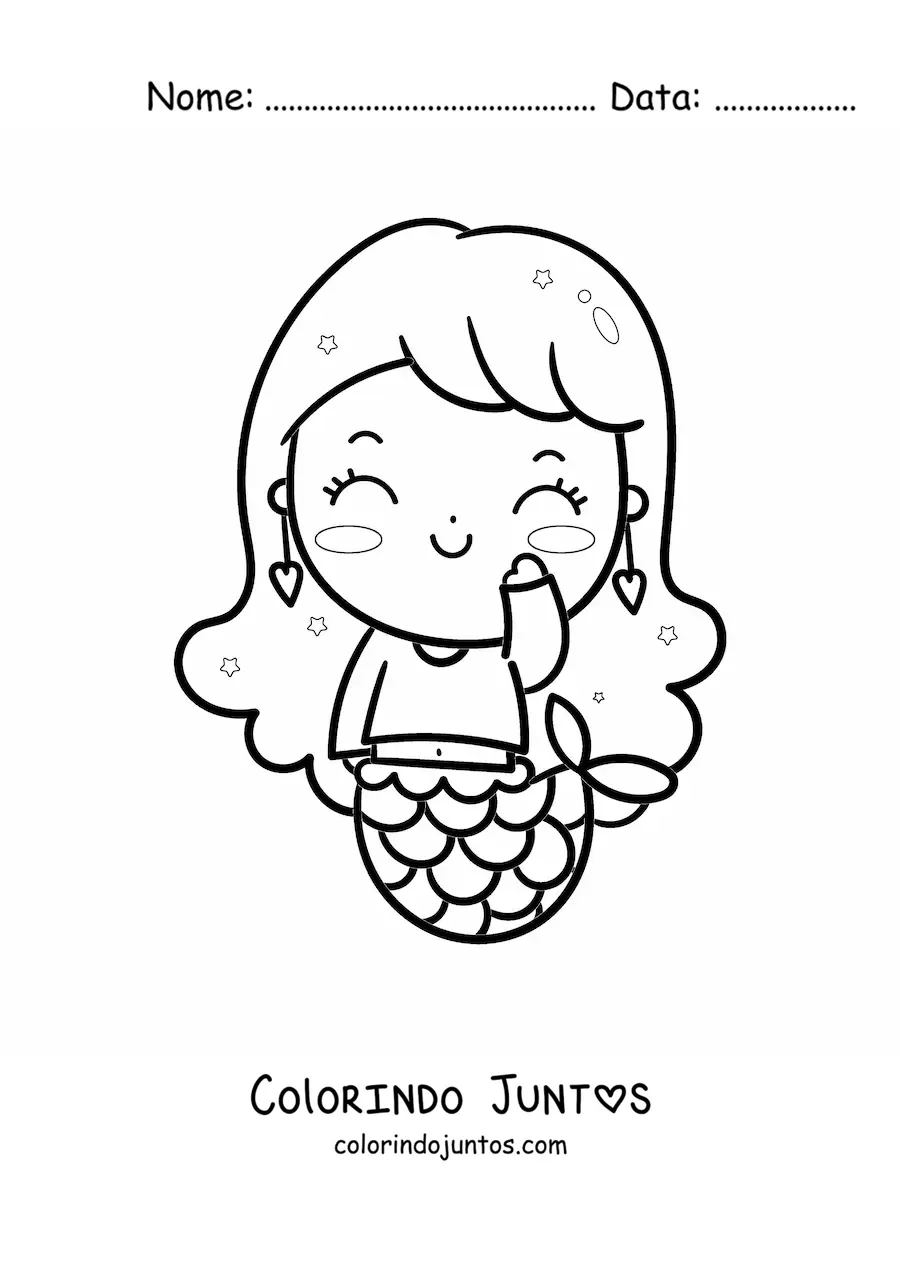 Desenho para colorir de sereia kawaii fácil com suéter