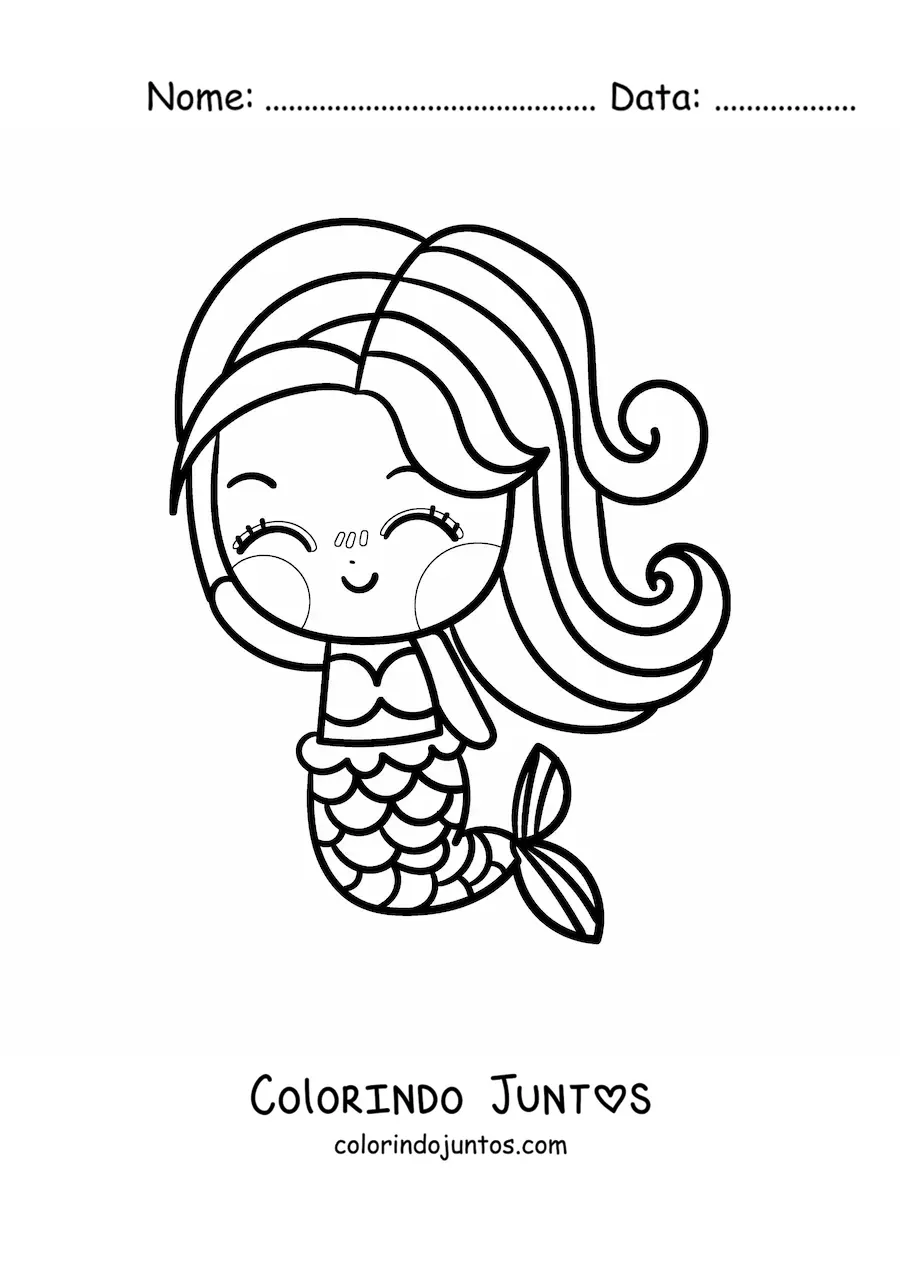 Desenho para colorir de sereia kawaii rindo