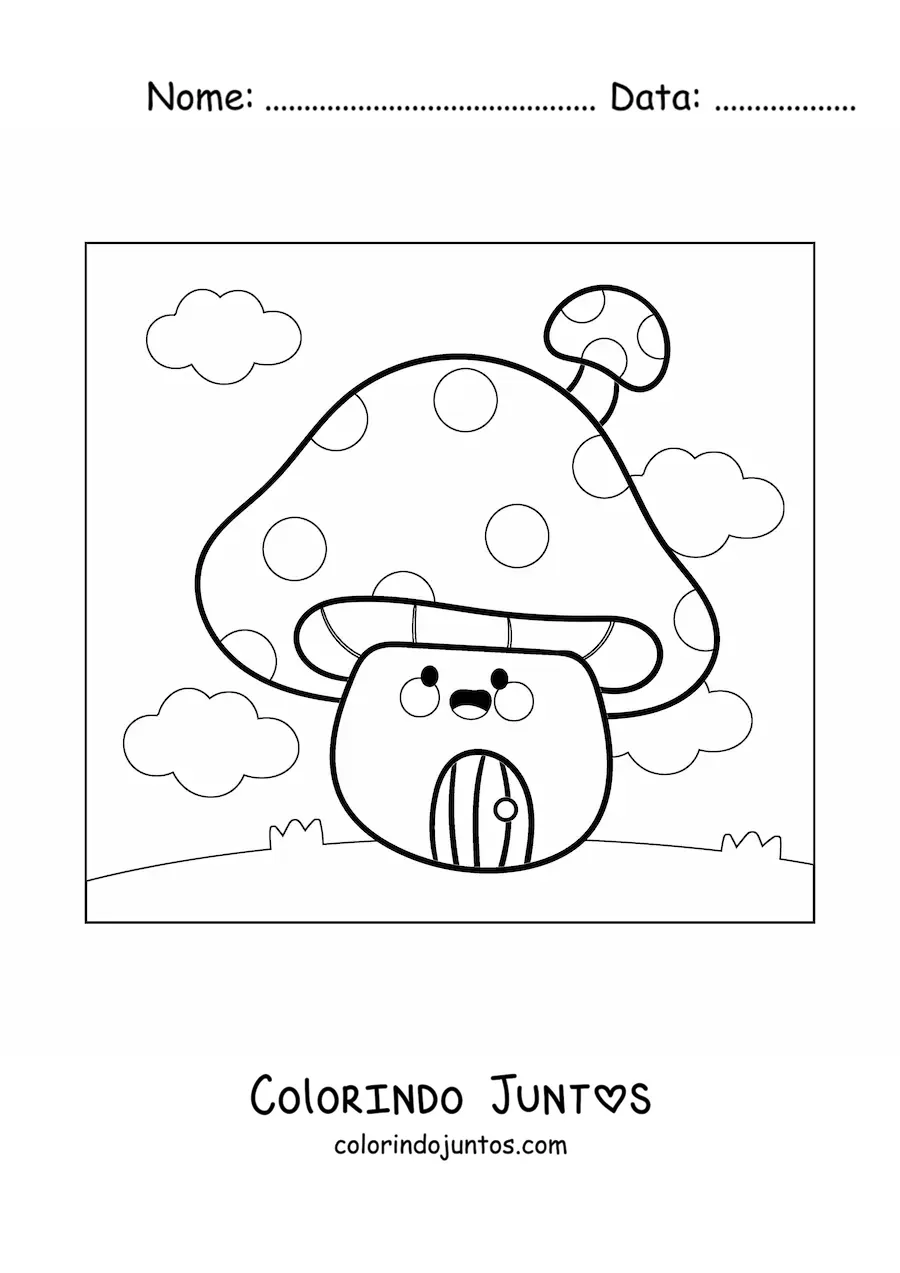 Desenho para colorir de casa de cogumelo kawaii animada