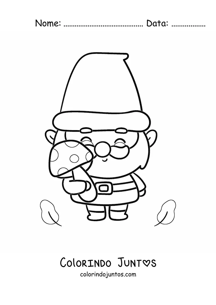 Desenho para colorir de gnomo kawaii com um cogumelo
