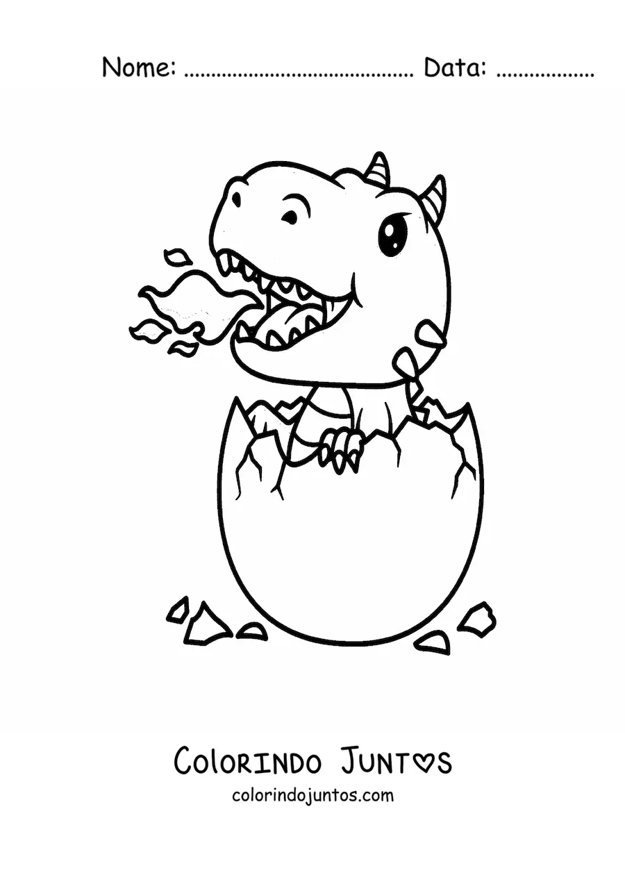 Desenho para colorir de ovo com dragão bebê kawaii cuspindo fogo