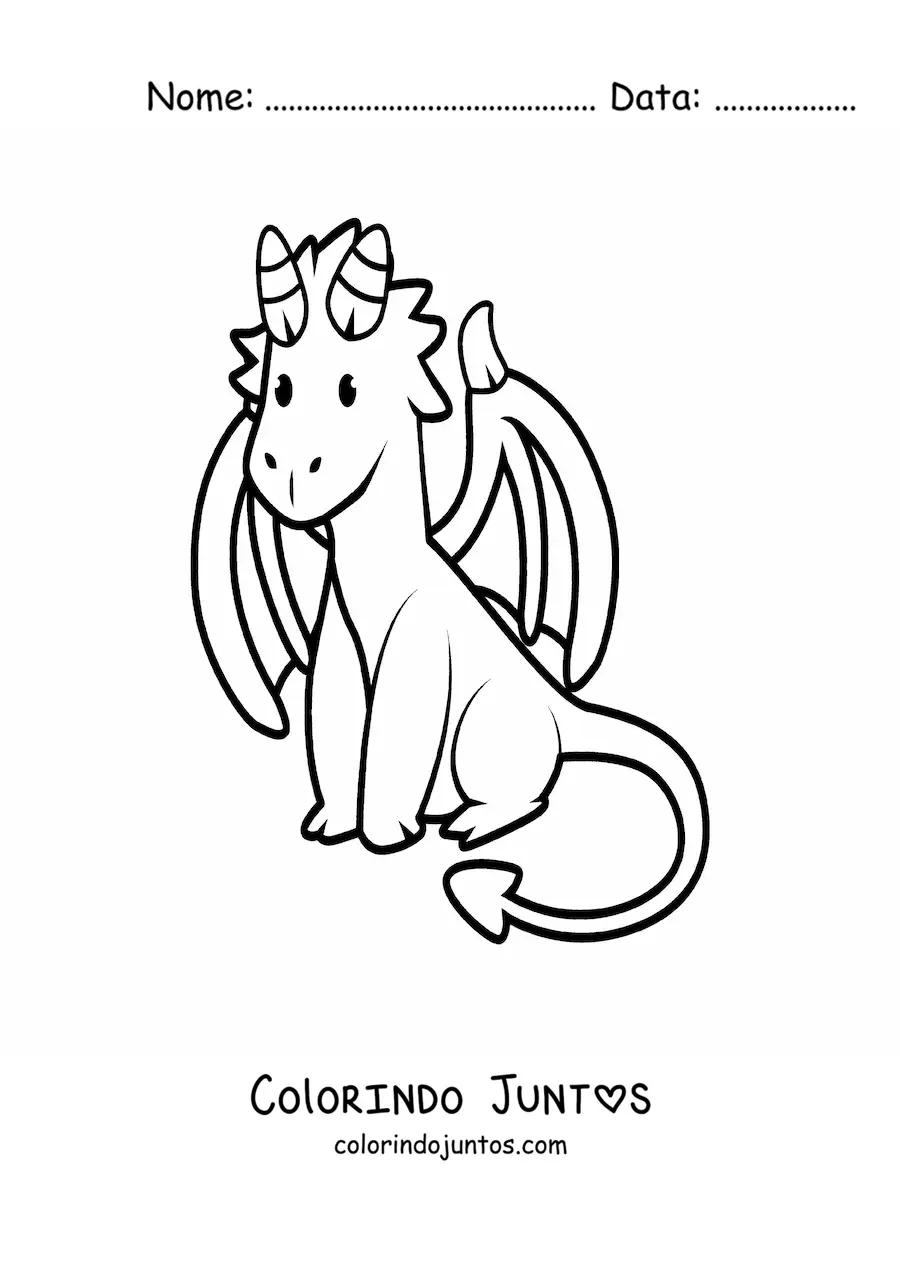 Desenho para colorir de dragão bebê kawaii com chifres