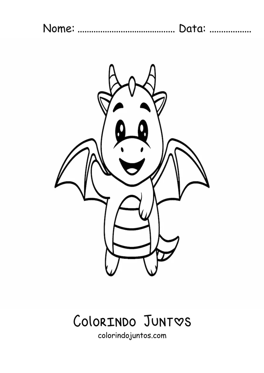 Desenho para colorir de dragão kawaii acenando