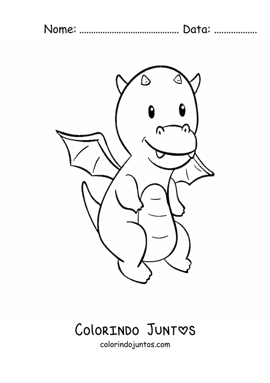 Desenho para colorir de dragão animado simples voando