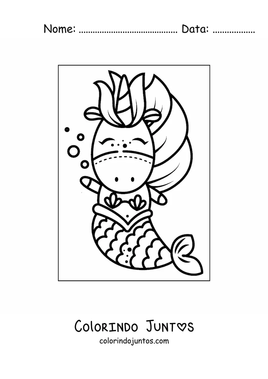 Desenho para colorir de unicórnio sereia kawaii